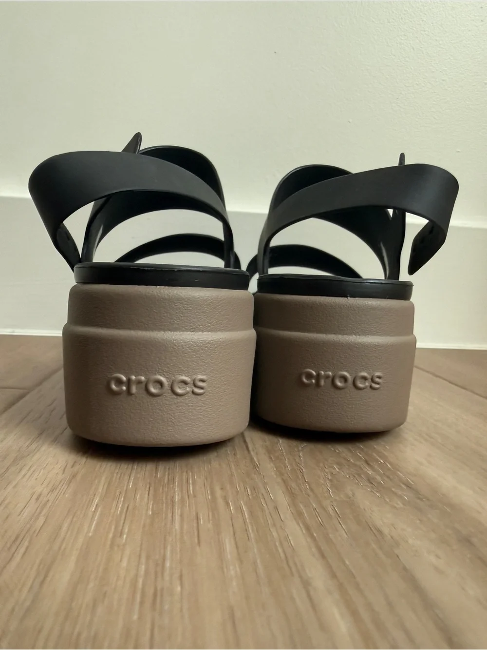 CROCS Black Upper with Tan Platform Women's Platform Slingbacks